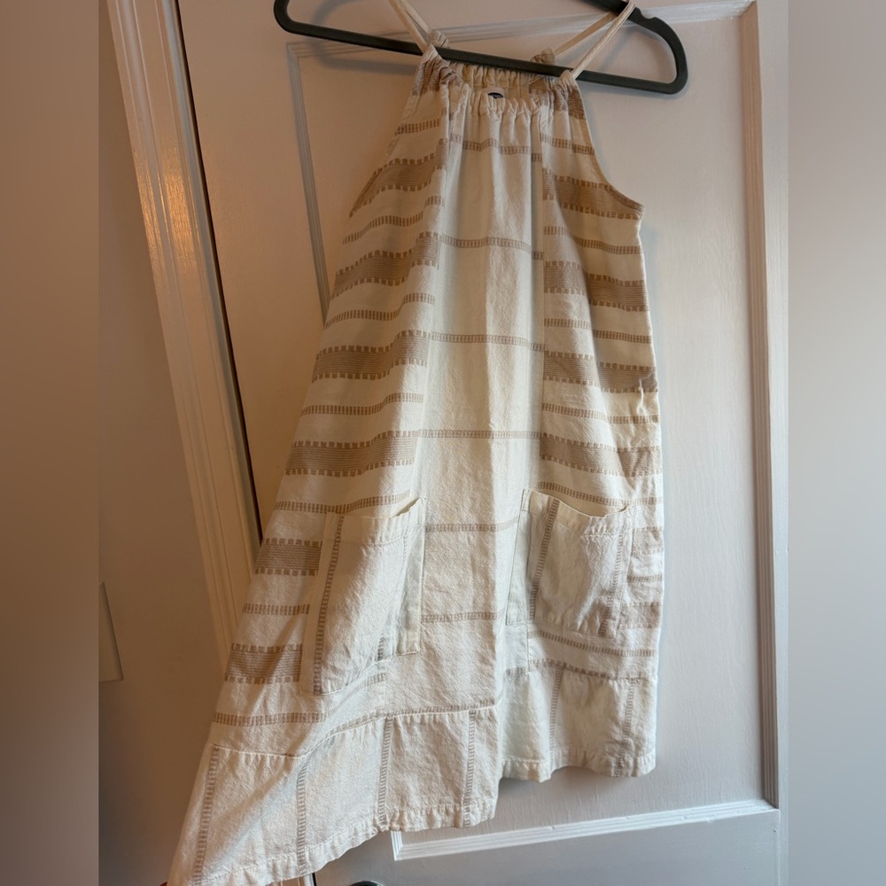 Old Navy 🤍 Halter Mini Stripe Cotton Dress Small Tan Cream